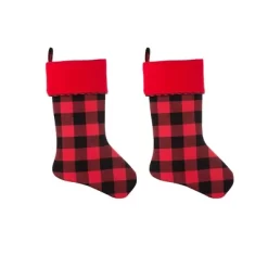 2pk 20in HangRight Buffalo Check Christmas Stocking Black/Red - Haute Decor