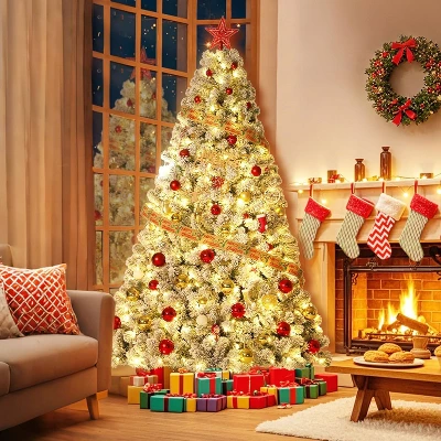 Acekool Pre-Lit Snow Flocked Artificial Tree With Warm White Lights, Small Tree With Foldable Metal Stand, Indoor Holiday Decor 10 Acekool Pre-Lit Snow Flocked Artificial Tree With Warm White Lights, Small Tree With Foldable Metal Stand, Indoor Holiday Decor - Image 10