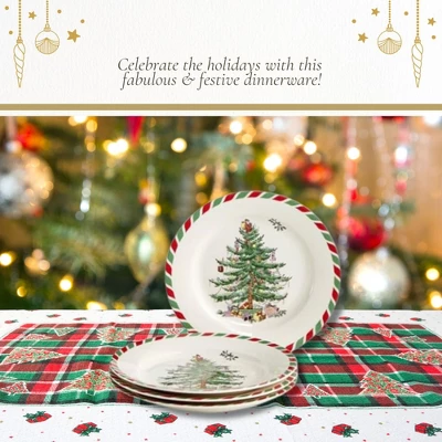 Spode Christmas Tree 8" Candy Cane Appetizer Plates (Set Of 4) - Festive Holiday Tableware, Dishwasher & Microwave Safe 4 Spode Christmas Tree 8" Candy Cane Appetizer Plates (Set Of 4) - Festive Holiday Tableware, Dishwasher & Microwave Safe - Image 4