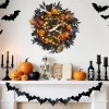 Halloween Wreath For Front Door, 20 Inch Pumpkin Wreaths With 20 LED Lights Ball Ornaments Berries, Pre Lit Halloween Decorations For Indoor Outdoor