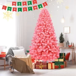 Costway 4.5/6.5/7.5 Ft Snow Flocked Hinged Artificial Christmas Tree W/ Metal Stand Pink -Festival Store GUEST 5aecf5e5 baf4 4581 bf80 54065678f445