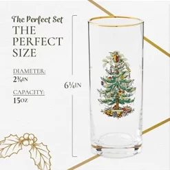 Spode Christmas Tree 15oz Highball Glasses, Set Of 4 - Gold-Rimmed Elegant Holiday-Themed Glassware, Festive Holiday Drinkware For Christmas Parties -Festival Store GUEST 5e011444 e47e 4473 9735 2e5ff9135398