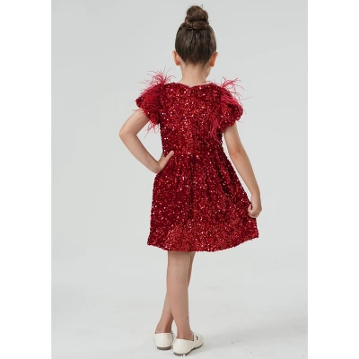 2Bunnies Girls' Christmas New Year Holiday Party Sequin Dress Feather Puff Sleeve 6 2Bunnies Girls' Christmas New Year Holiday Party Sequin Dress Feather Puff Sleeve - Image 6