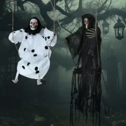 Joyfy 2 Packs 3ft Halloween Hanging Ghosts Outdoor Decor, Scary Grim Reaper Swinging Flying Skeleton With Lighted Up Eyes For Yard Patio Lawn Garden