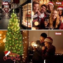 Costway 4.5Ft6.5Ft7.5Ft Pre-lit Hinged Pencil Christmas Tree W/Pine Cones Red Berries & 150250350 Lights -Festival Store GUEST 6054d82d f1d0 4277 9e9b 859505cb55b8