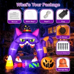 Fun Little Toys 7.3FT Halloween Decorations - Outdoor Inflatable Pumpkin Photo Frame With Candies, Built-in LEDs For Blow Up Decor