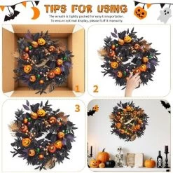 Halloween Wreath For Front Door, 20 Inch Pumpkin Wreaths With 20 LED Lights Ball Ornaments Berries, Pre Lit Halloween Decorations For Indoor Outdoor -Festival Store GUEST 62191da6 e780 4fd9 bd97 5aabe9df4741