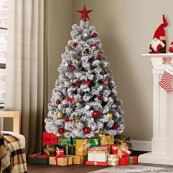 4.5/6/7.5/9/12FT Pre-Lit Artificial Christmas Tree With LEDs, PVC Branch Tips & Metal Stand - Easy Assembly Xmas Tree For Home Office Decor -Festival Store GUEST 636b5481 f584 4b63 bf18 12fbd1439509