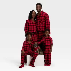 Women's Plaid Flannel Long Sleeve Shirt And Pants Holiday Matching Family Pajama Set - Wondershop™ Red/Black -Festival Store GUEST 65681f04 b1ff 4eae 861d 21709c8e84b8 1