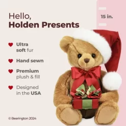 Bearington Holden Presents Christmas Teddy Bear, 15 Inch Christmas Bear Decorations, Ideal Holiday Bear Gift For Kids & Teens -Festival Store GUEST 689f72e8 61b2 4f3f 940c 13cc4a71fd3b