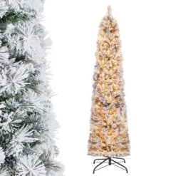 Costway 4.5 FT/6FT/7FT Pre-Lit Slim Christmas Tree Flocked Decoration With Pine Needles & Lights -Festival Store GUEST 6962f562 a42d 4ce1 967b f2e59dcfae77