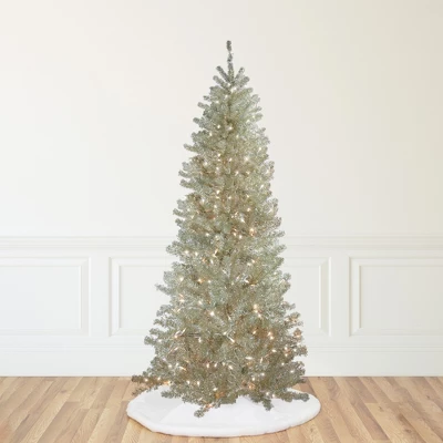 Northlight 9' Pre-Lit Artificial Christmas Tree Metallic Sheer Champagne Tinsel - Clear Lights 1 Northlight 9' Pre-Lit Artificial Christmas Tree Metallic Sheer Champagne Tinsel - Clear Lights