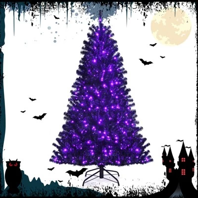 Tangkula Artificial Tree, Black Halloween Tree W/ Purple LED Lights 2 Tangkula Artificial Tree, Black Halloween Tree W/ Purple LED Lights - Image 2