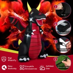 Tangkula 8 FT Tall Halloween Inflatable Dragon Indoor Outdoor Blow Up Decoration W/Wing Tail, Bright Internal Lights Giant Animated Dragon -Festival Store GUEST 77421b8d a2a0 44da 869b 6ed999007e55