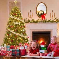 4.5/6/7.5/9/12FT Pre-Lit Artificial Christmas Tree With LEDs, PVC Branch Tips & Metal Stand - Easy Assembly Xmas Tree For Home Office Decor -Festival Store GUEST 7807050a 02cd 464d b0a9 f60072f6ca4f