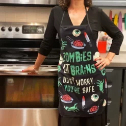 Zombies Eat Brains Don't Worry You're Safe Funny Halloween Brains Cooking Graphic Kitchen Smock - Crazy Dog Bakeware For Halloween Season