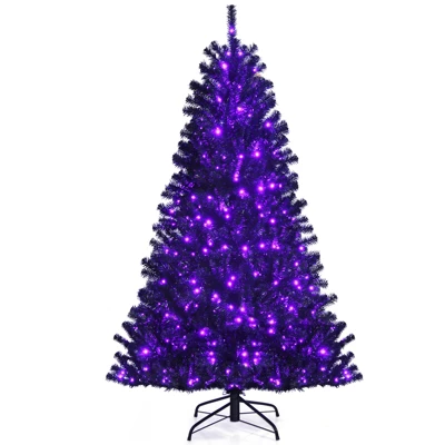 Tangkula Artificial Tree, Black Halloween Tree W/ Purple LED Lights 1 Tangkula Artificial Tree, Black Halloween Tree W/ Purple LED Lights