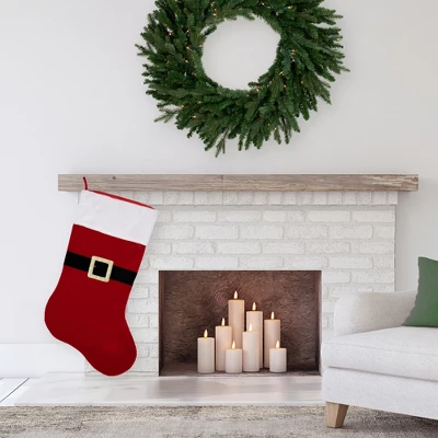 Northlight Velveteen Santa Claus Belt Buckle Commercial Christmas Stocking - 48" - Red And White 1 Northlight Velveteen Santa Claus Belt Buckle Commercial Christmas Stocking - 48" - Red And White