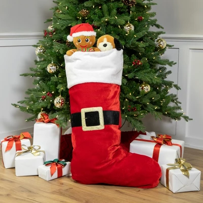 Northlight Velveteen Santa Claus Belt Buckle Commercial Christmas Stocking - 48" - Red And White 2 Northlight Velveteen Santa Claus Belt Buckle Commercial Christmas Stocking - 48" - Red And White - Image 2