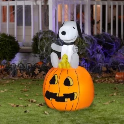 Peanuts Airblown Inflatable Snoopy And Woodstock On Pumpkin Peanuts, 3.5 Ft Tall, Multicolored