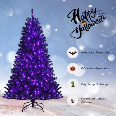 Tangkula Artificial Tree, Black Halloween Tree W/ Purple LED Lights 4 Tangkula Artificial Tree, Black Halloween Tree W/ Purple LED Lights - Image 4