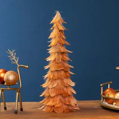 Northlight Small Layered Feather Cone Tree Glittered Christmas Decoration - 16" - Rust Orange 1 Northlight Small Layered Feather Cone Tree Glittered Christmas Decoration - 16" - Rust Orange
