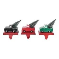 Transpac Resin Holiday Truck Stocking Holder Set Of 3 Christmas Home Decorations For Festive Stocking Display