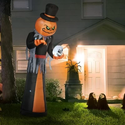 Syemin Decorative Holiday Scene Props 12ft Halloween Inflatables Outdoor Decoration Pumpkin Reaper Outdoor Blow Up Yard Decor, Orange, 48"*53.3"*143" 1 Syemin Decorative Holiday Scene Props 12ft Halloween Inflatables Outdoor Decoration Pumpkin Reaper Outdoor Blow Up Yard Decor, Orange, 48"*53.3"*143"
