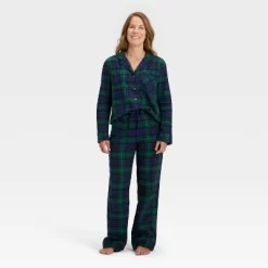 Women's Plaid Flannel Long Sleeve Shirt And Pants Holiday Matching Family Pajama Set - Wondershop™ Navy Blue -Festival Store GUEST 8baa454d 60d7 4aea 8019 f091b2e198ae