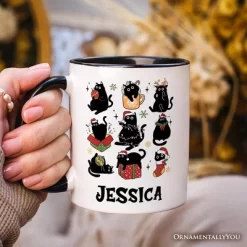 Christmas Black Cats Mug, Whimsical Cats With Santa Hat Gift (Non-Custom Only)| OrnamentallyYou -Festival Store GUEST 92238518 9478 455f a22e e09153c3ca1f