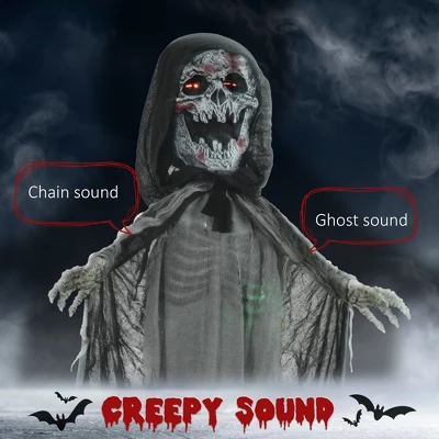 YOOCOZZ 74" Life Size Skeleton Witch Outdoor Halloween Decorations With Light Up Eyes And Chest, Howling And Chain Sound(Batteries Included) 4 YOOCOZZ 74" Life Size Skeleton Witch Outdoor Halloween Decorations With Light Up Eyes And Chest, Howling And Chain Sound(Batteries Included) - Image 4