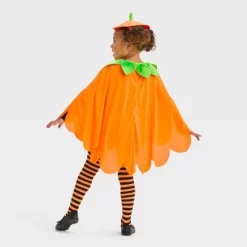 2pc Toddler Blacklight Responsive Pumpkin Poncho Halloween Costume Kit - Hyde And EEK! Boutiqueâ„¢