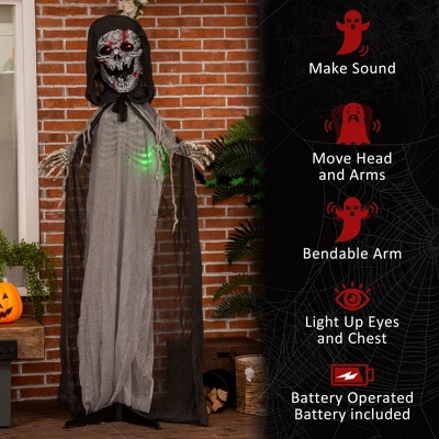 YOOCOZZ 74" Life Size Skeleton Witch Outdoor Halloween Decorations With Light Up Eyes And Chest, Howling And Chain Sound(Batteries Included) 3 YOOCOZZ 74" Life Size Skeleton Witch Outdoor Halloween Decorations With Light Up Eyes And Chest, Howling And Chain Sound(Batteries Included) - Image 3