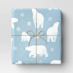 30” 25 Sq Ft Christmas Roll Wrap White Polar Bears On Blue - Wondershop™
