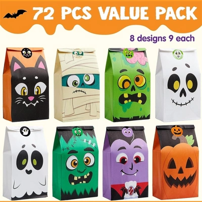 Joyfy Halloween Party Favors 72PCS Halloween Trick Or Treat Candy Bag Pastries Goodie Paper Bags With Stickers For Kids Exchange Supplies 6 Styles 1 Joyfy Halloween Party Favors 72PCS Halloween Trick Or Treat Candy Bag Pastries Goodie Paper Bags With Stickers For Kids Exchange Supplies 6 Styles
