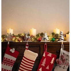 BIRDROCK HOME Christmas Stocking Holders For Mantel Set Of 4 - Reindeer, Snowman, Snowflake, Tree
