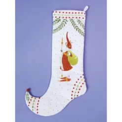 Patience Brewster 29" White And Red Santa Claus Holding A Candlestick Christmas Stocking