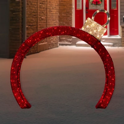 Northlight 4.25' Red LED Lighted Ornament Arch Outdoor Christmas Decoration - Warm White Lights 1 Northlight 4.25' Red LED Lighted Ornament Arch Outdoor Christmas Decoration - Warm White Lights
