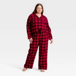 Women's Plaid Flannel Long Sleeve Shirt And Pants Holiday Matching Family Pajama Set - Wondershop™ Red/Black -Festival Store GUEST a1feb90a d35b 4761 a891 54b370bc69f0