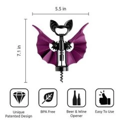 Ototo Vino Bat Corkscrew And Bottle Opener Stainless Steel And Silicone Bar Tool Black/Purple -Festival Store GUEST a6621a34 290a 41a2 a6ce ea3e4cee9b38