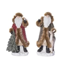 Transpac Large Resin Woodland Santa Figurine Set Of 2 Christmas Home Decorations For Festive Decor