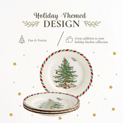 Spode Christmas Tree 8" Candy Cane Appetizer Plates (Set Of 4) - Festive Holiday Tableware, Dishwasher & Microwave Safe 2 Spode Christmas Tree 8" Candy Cane Appetizer Plates (Set Of 4) - Festive Holiday Tableware, Dishwasher & Microwave Safe - Image 2