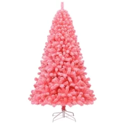 Costway 4.5/6.5/7.5 Ft Snow Flocked Hinged Artificial Christmas Tree W/ Metal Stand Pink -Festival Store GUEST af3424d1 bd22 4421 b5fa 780eb65f7785