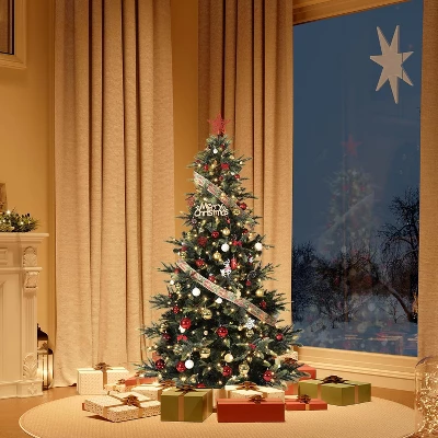 Pre-Lit Artificial Christmas Tree, Spruce Xmas Tree With Thick PE & PVC Branches, UL Listed Warm White Lights, Fire-Resistant, Home, Office 2 Pre-Lit Artificial Christmas Tree, Spruce Xmas Tree With Thick PE & PVC Branches, UL Listed Warm White Lights, Fire-Resistant, Home, Office - Image 2