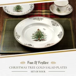 Spode Christmas Tree Gold Salad Plates, Set Of 4, 22 Karat Gold Detailing
