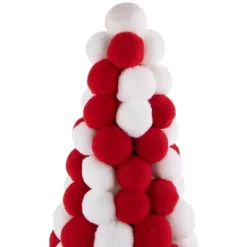Northlight Pom Pom Cone Tree Christmas Decoration - 13" - White And Red -Festival Store GUEST b7fdd52e 87ea 4176 a6c6 e65ab4e7b7bb