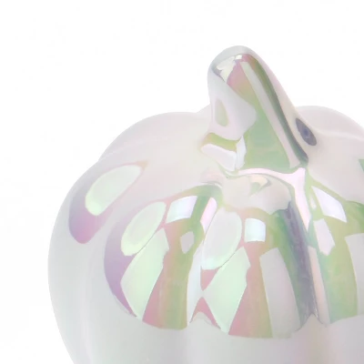 Medium Ceramic Iridescent Pumpkins White - Bullseye's Playground™ 2 Medium Ceramic Iridescent Pumpkins White - Bullseye's Playground™ - Image 2