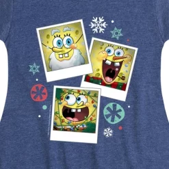 Girls' - SpongeBob SquarePants - Christmas Photo Collage Fit & Flair Cap Sleeve Graphic Dress