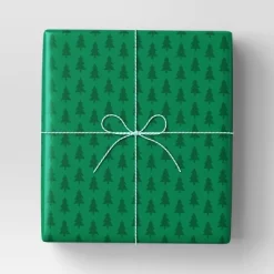 40" 220 Sq Ft Christmas Roll Wrap Green Trees On Green - Wondershop™