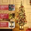 3ft Pre-Lit Flocked Xmas Tree W/ 78 LED Lights, 8 Modes - Mini Artificial Christmas Tree For Home, Office, Party Decor